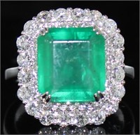 14k Gold 6.51 ct Emerald & Diamond Ring