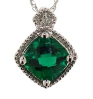 10kt Gold Cushion Cut Emerald & Diamond Necklace