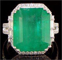 14kt Gold Step Cut 16.70 ct Emerald & Diamond Ring