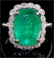 14kt Gold 7.40 ct Emerald & Diamond Ring