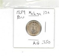 1939 Malaya 10 Cent Coin
