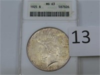 1925 Silver Peace Dollar, Graded MS-63