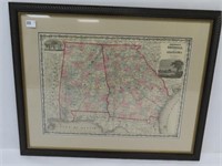 Framed Early Johnson's Map of Georgia & Alabama