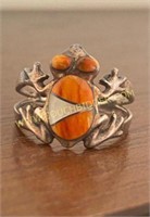 Orange Stone Sterling Silver Frog Ring