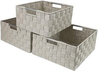 Set of 3 Storage Box Woven Basket Bin Container