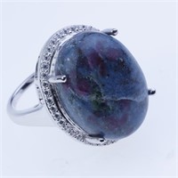 Size 7 20X15Mm Ruby Kyanite Zircon Silver Ring