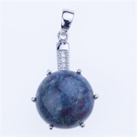 14Mm Round Cab Ruby Kyanite Silver Pendant