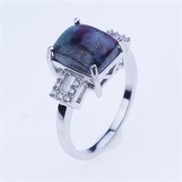 Sz 7 10X8Mm Ruby Kyanite & Zircon Silver Ring