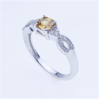 Size 7.5 Orange Sapphire & Zircon Silver Ring
