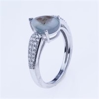 Size 7.5 Pear Shape Aquaprase Zircon Silver Ring