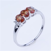 Size 7.5 3- Stone Orange Sapphire & Zircon Ring