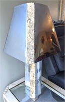 Unique Silver Mirror Lamp & Shade w/ Cork Detail