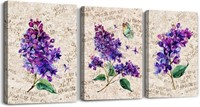 Purple Lavender Flowers Canvas Print Wall Art Set