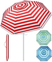 SUNYPLAY Beach Umbrella - 7 Ft, Red/White
