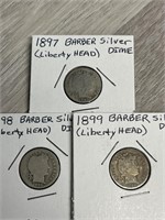 1897, 1898 & 1899 Liberty Head (Barber) Dimes