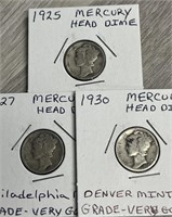 1925, 1927 & 1930 Mercury Head Dimes