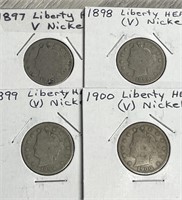 1897, 1898, 1899 & 1890 Liberty Head (V) Nickels