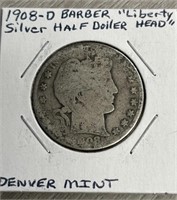 1908 Barber "Liberty" Silver Half Dollar Head