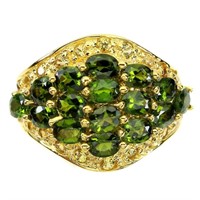 Natural Chrome Diopside & Sapphire Ring