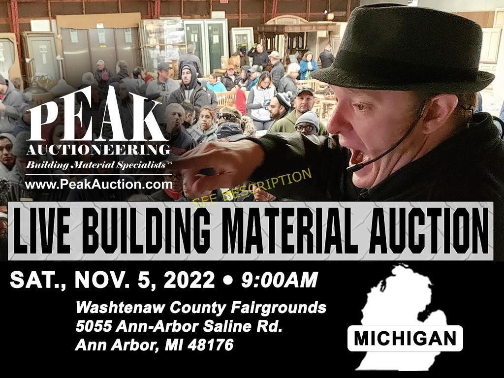 Detroit, MI November 5, 2022 Peak Building Material Auction