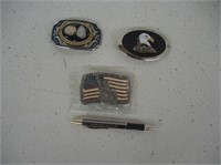 3 VERY NICE BELT BUCKLES-FLAG,EAGLE & INDIAN HEAD