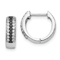 14k White Gold Black & White Diamond Hoops