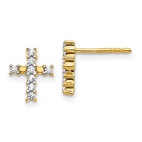 14k Yellow Gold and Diamond Cross Stud Earrings