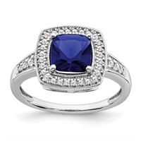 Cushion Sapphire Diamond Halo Ring 14k White Gold