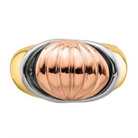 14k Tri-Color Domed Scalloped Fan Statement Ring