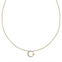 Moon Stars Designer Diamond Necklace 14k Gold