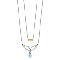 14k Blue Topaz Angel Wing Halo Double Necklace