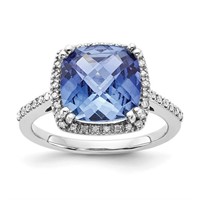 Ceylon Sapphire & Diamond Halo Ring 10k White Gold
