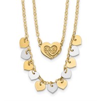 14k Two Tone Gold Double strand Heart Necklace