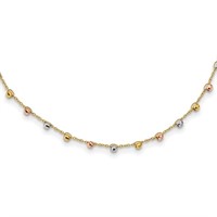 14K Tri-color Polished Fancy Beaded 18in Necklace