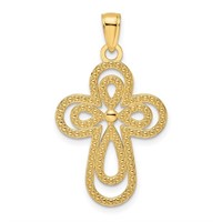 14K Polished and Textured Teardrops Cross Pendant