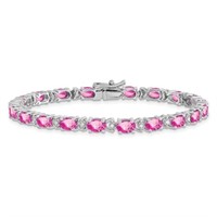 14k White Gold Diamond & Pink Sapphire Bracelet