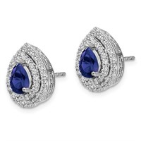14k White Gold Diamond & Blue Sapphire Earrings