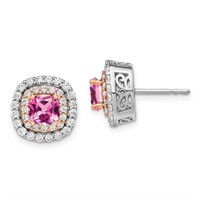 14k Two-Tone Diamond & Pink Sapphire Earrings