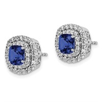 14k White Gold Diamond Sapphire Halo Earrings