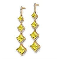 14k Gold Yellow Sapphire & Diamond Drop Earrings