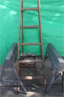 2' & 6' Step Ladder & 2 Fold Up Metal Saw Horses