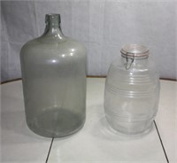 Pickle Barrel Jar & 5 gal. Glass Water Jug