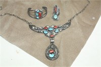 Sterling Silver Navajo Necklace, Ring & Bracelet