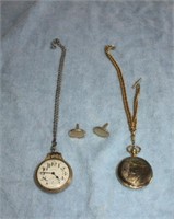 2 Vintage Pocket Watches & Set Of Cuff Links