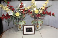 2 Floral Arrangements & Hummingbird Picture