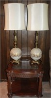 Ornate Glass Top End Table & 2 Matching Lamps