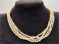 Pearl Multi Strand Choker Necklace 14kt Gold Clasp