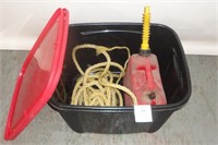 Gas can tow rope and 2 totes with lids