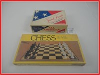 New chess set game and all American used card set