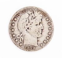 Coin 1909-S, Barber Half Dollar, F